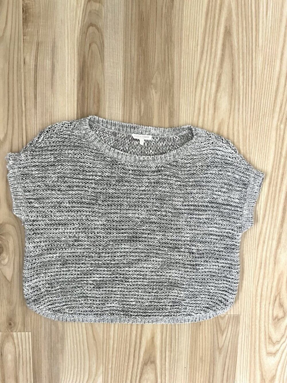 EILEEN FISHER Boxy Cap Sleeve Tape-Yarn Knit Sweater Gray size Small PETITE